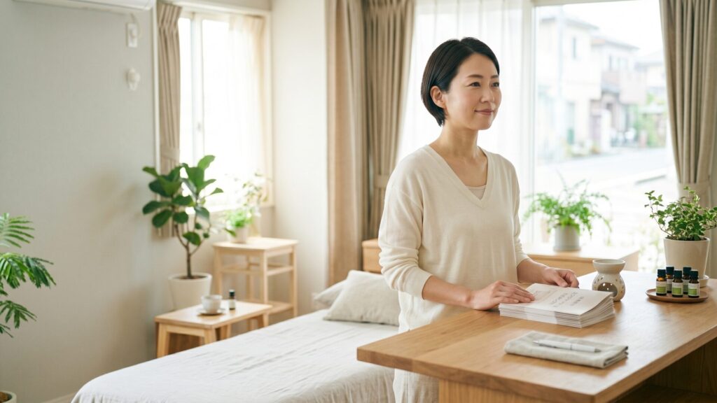 サロンカウンターに立つ女性のイメージ（筑紫野市でお店を探している方へ）