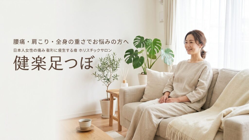 リラックスした女性がソファに座っているイメージ（腰痛・肩こり・全身の重さでお悩みの方へ）