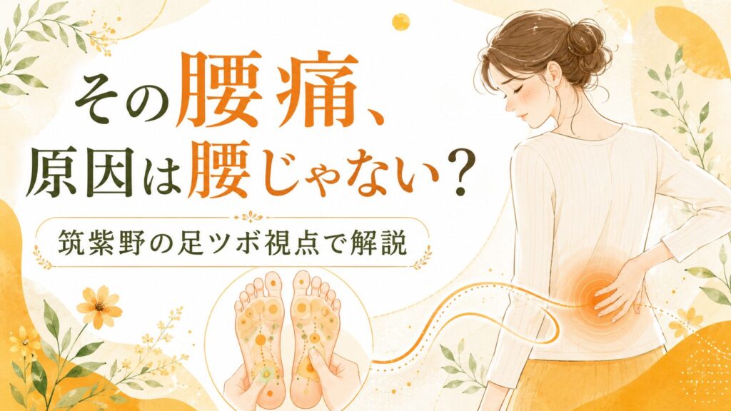 その腰痛、原因は腰じゃない?筑紫野の足ツボ視点で腰痛の原因を足元から解説するアイキャッチ画像