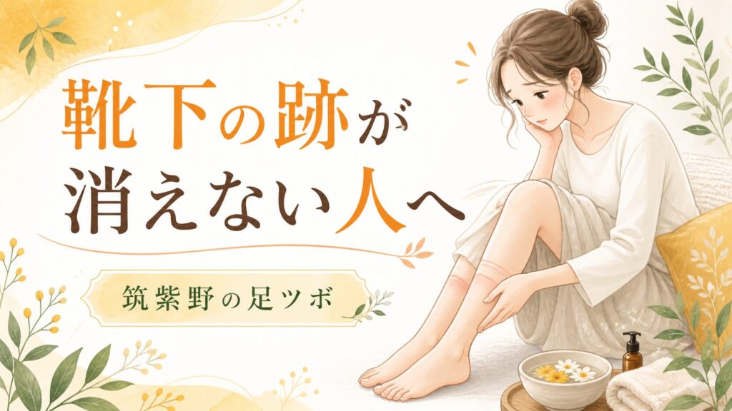 靴下の跡が消えないむくみに悩む女性へ、筑紫野の足ツボで巡りを整えるイメージ画像