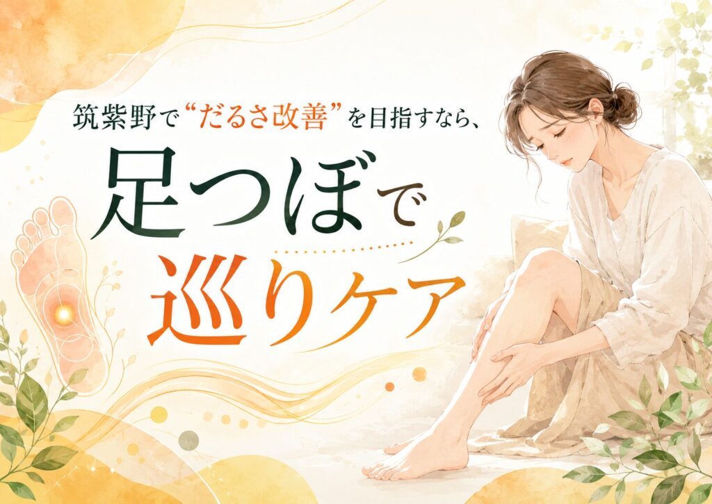 筑紫野で足つぼによるだるさ改善と巡りケアを紹介する女性向けアイキャッチ画像