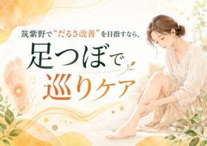 筑紫野で足つぼによるだるさ改善と巡りケアを紹介する女性向けアイキャッチ画像