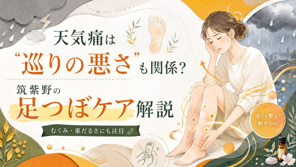 天気痛と巡りの悪さの関係を伝える、筑紫野の足つぼケア解説アイキャッチ画像