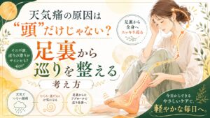天気痛は頭だけでなく足裏の巡りも関係することを伝える、筑紫野の足つぼケアのアイキャッチ画像
