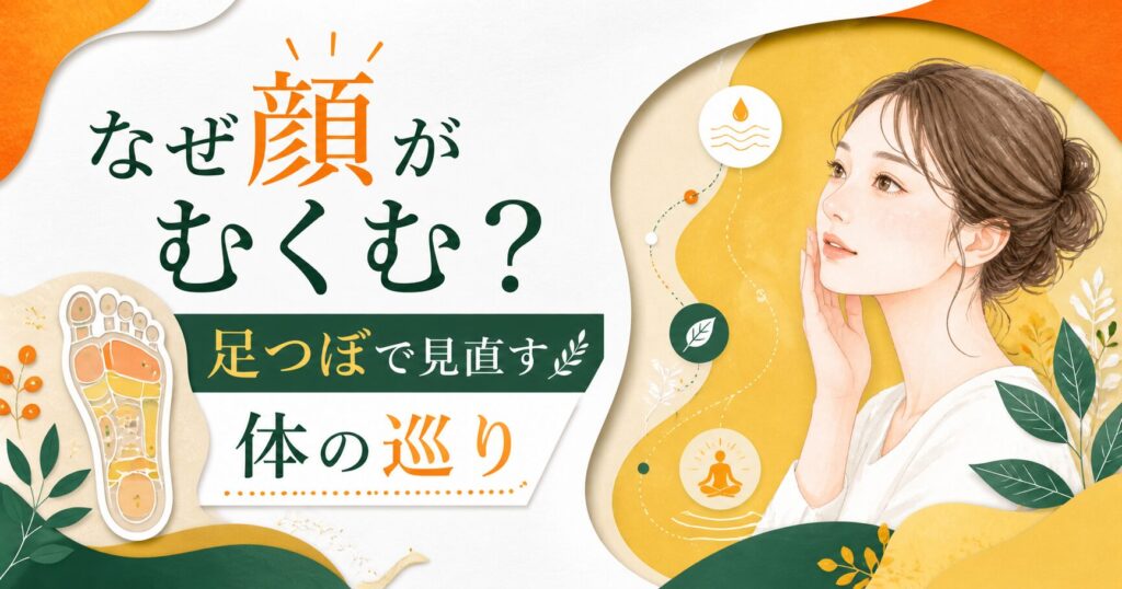 顔のむくみと体の巡りを、足つぼケアの視点から見直すイメージイラスト