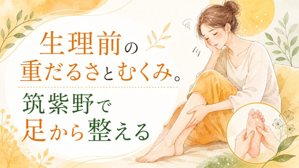 生理前の重だるさやむくみに悩む女性へ、筑紫野で足つぼにより足から体を整えるイメージ画像