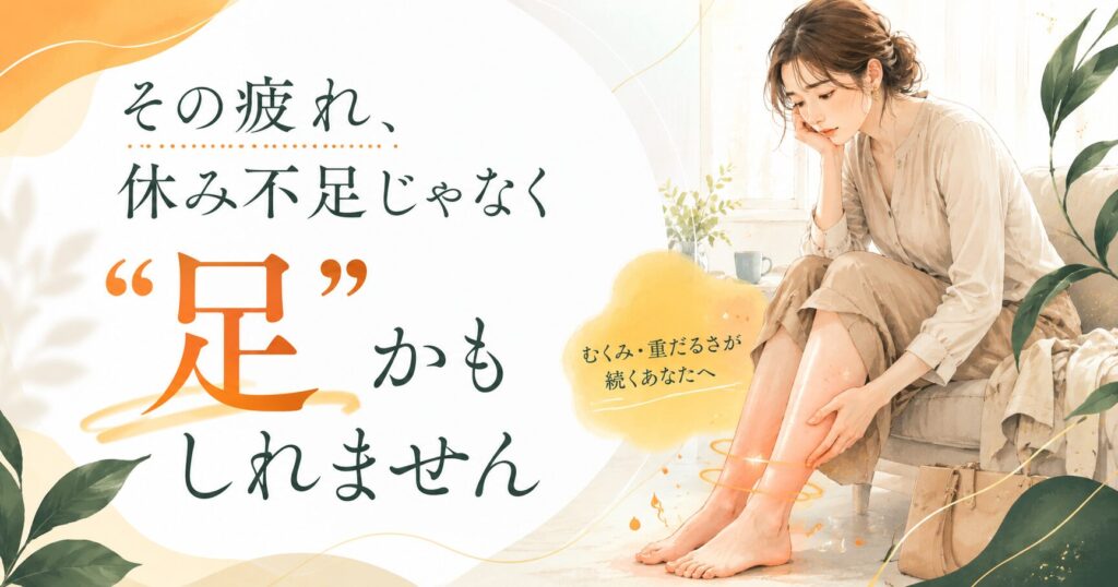 筑紫野の足つぼサロンが、仕事疲れや足のむくみ・重だるさに悩む女性へ足から整える大切さを伝えるアイキャッチ画像