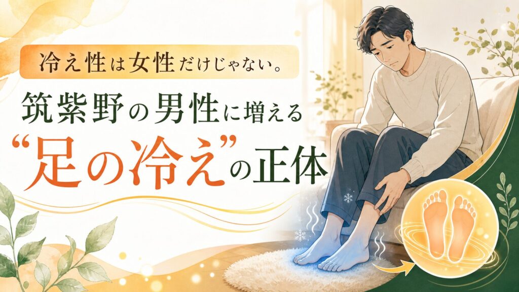 冷え性は女性だけではなく、筑紫野の男性にも増えている足の冷えの原因を伝えるアイキャッチ画像