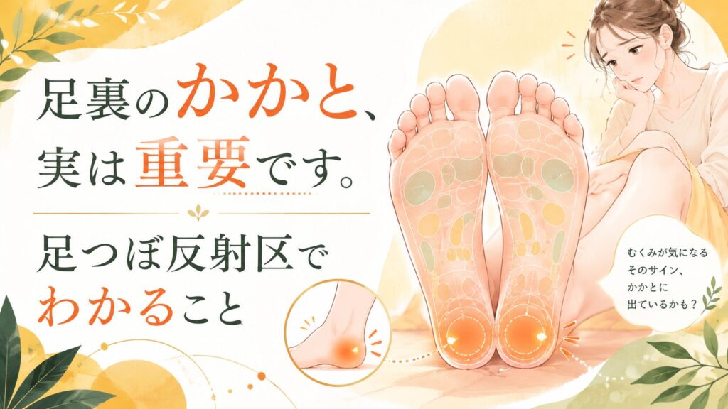 足つぼ反射区で重要なかかとの位置を示した、むくみが気になる女性向けのやさしいイラスト
