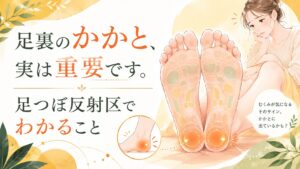 足つぼ反射区で重要なかかとの位置を示した、むくみが気になる女性向けのやさしいイラスト
