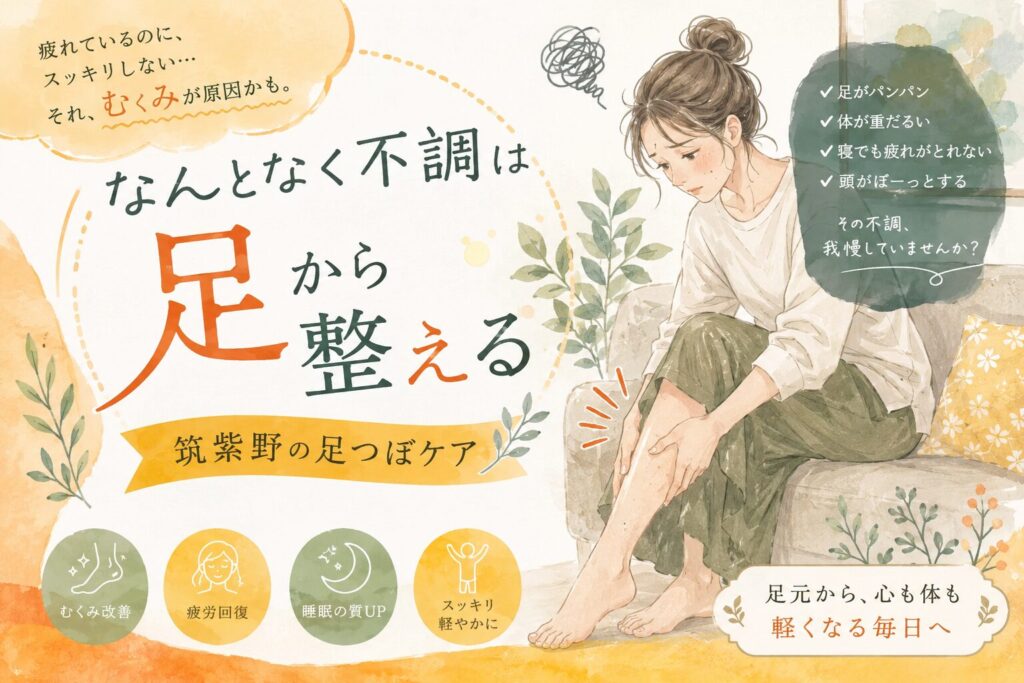 筑紫野で足つぼケアを受け、むくみやなんとなく不調を足元から体整える女性向けアイキャッチ画像
