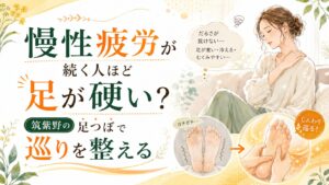 慢性疲労が続く人ほど足が硬い理由と、筑紫野の足つぼで巡りを整えるイメージ画像