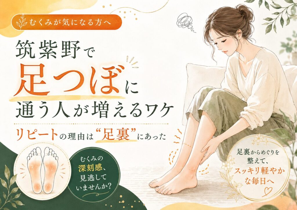 筑紫野で足つぼに通う人が増える理由を、むくみや足裏の不調とリピートの関係から伝える柔らかい女性向けアイキャッチ画像