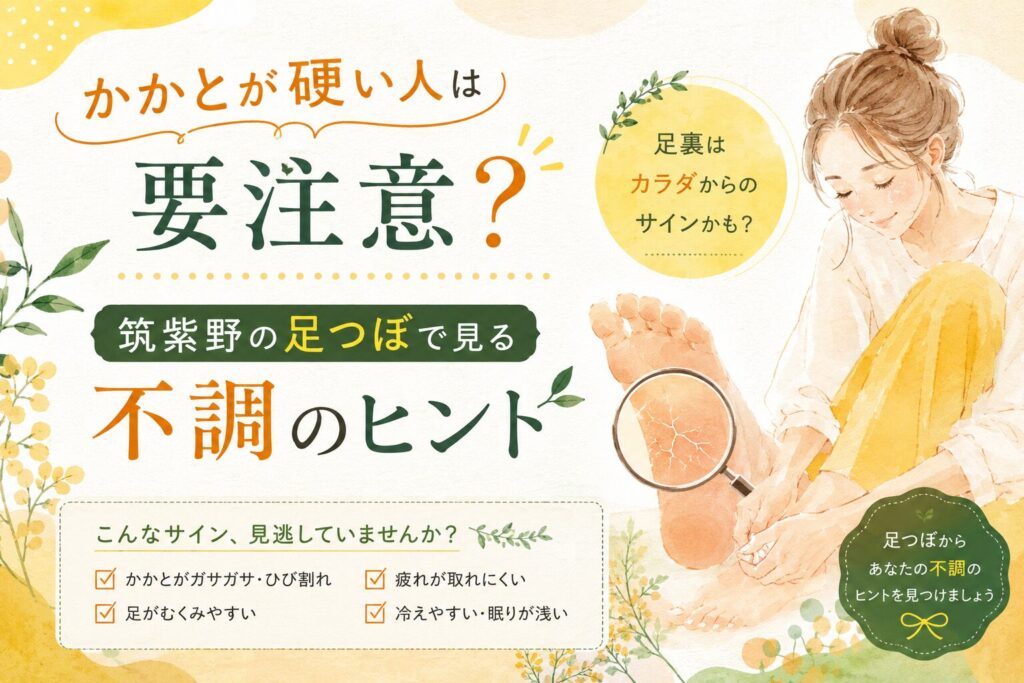 筑紫野の足つぼサロンが、かかとの硬さから不調のヒントをやさしく解説するアイキャッチ画像