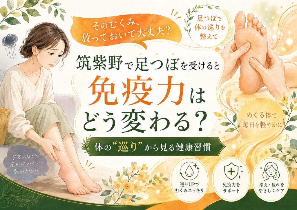 筑紫野で足つぼを受けると免疫力向上につながる理由を、むくみや体の巡りから伝える女性向けアイキャッチ画像