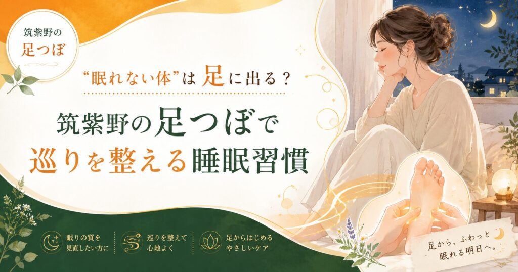筑紫野の足つぼで眠れない体の巡りを整え、睡眠習慣を見直す女性向けアイキャッチ画像
