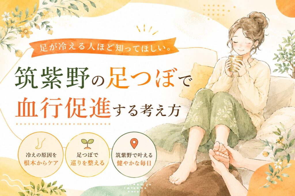 筑紫野の足つぼで血行促進する考え方を伝える、冷えに悩む女性向けのやさしいアイキャッチ画像