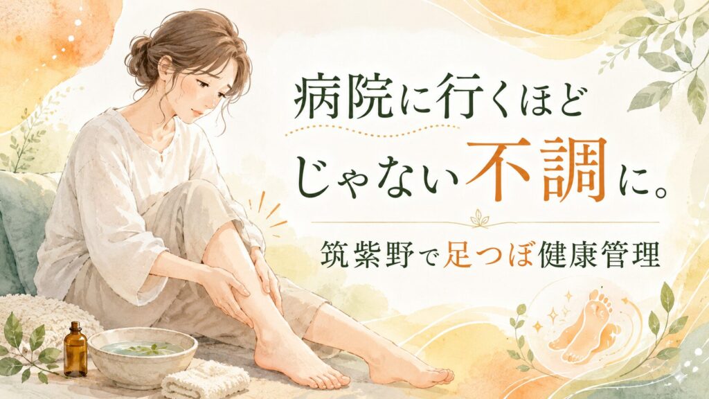 病院に行くほどではない不調や足のむくみに悩む女性へ、筑紫野の足つぼで健康管理を提案するアイキャッチ画像