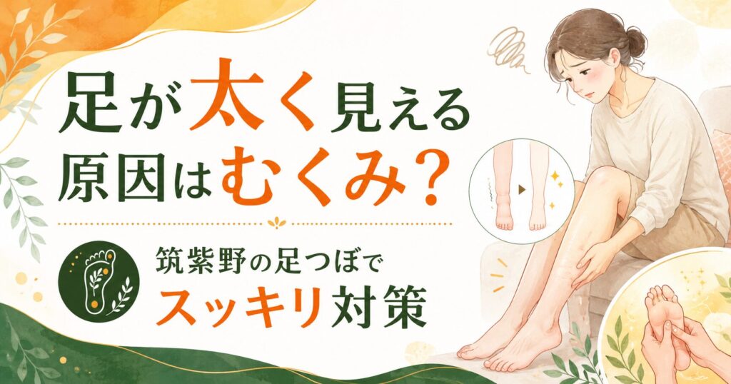 筑紫野で足つぼによるむくみ改善を紹介する、足が太く見える原因とスッキリ対策のアイキャッチ画像