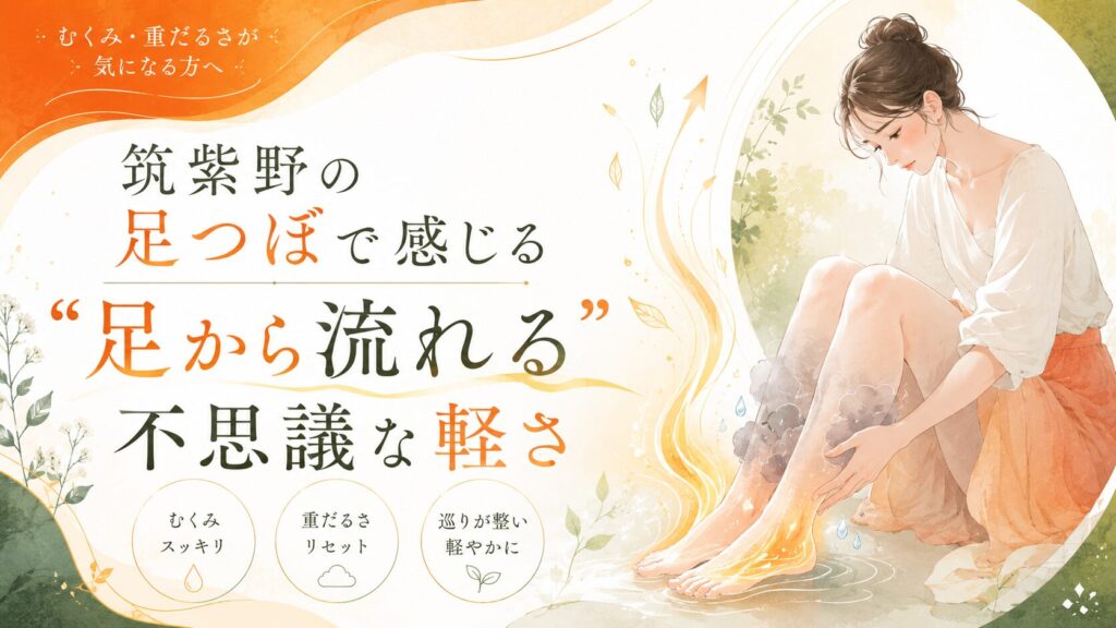 筑紫野の足つぼでリンパの巡りを整え、むくみや重だるさから足が軽くなるイメージのアイキャッチ画像