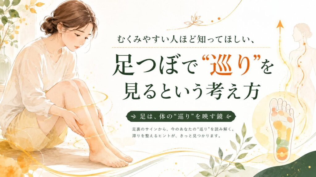 むくみやすい人に向けて、足つぼでリンパや巡りを整える考え方を伝える健楽足つぼのアイキャッチ画像