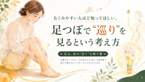 むくみやすい人に向けて、足つぼでリンパや巡りを整える考え方を伝える健楽足つぼのアイキャッチ画像