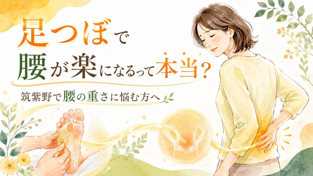 足つぼで腰が楽になる理由を伝える、筑紫野で腰の重さに悩む方向けのやさしいアイキャッチ画像