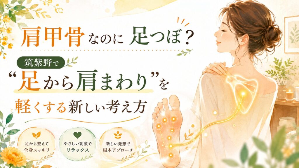 筑紫野で足つぼから肩甲骨まわりの軽さを目指す考え方を表現した女性向けのやさしいアイキャッチ画像