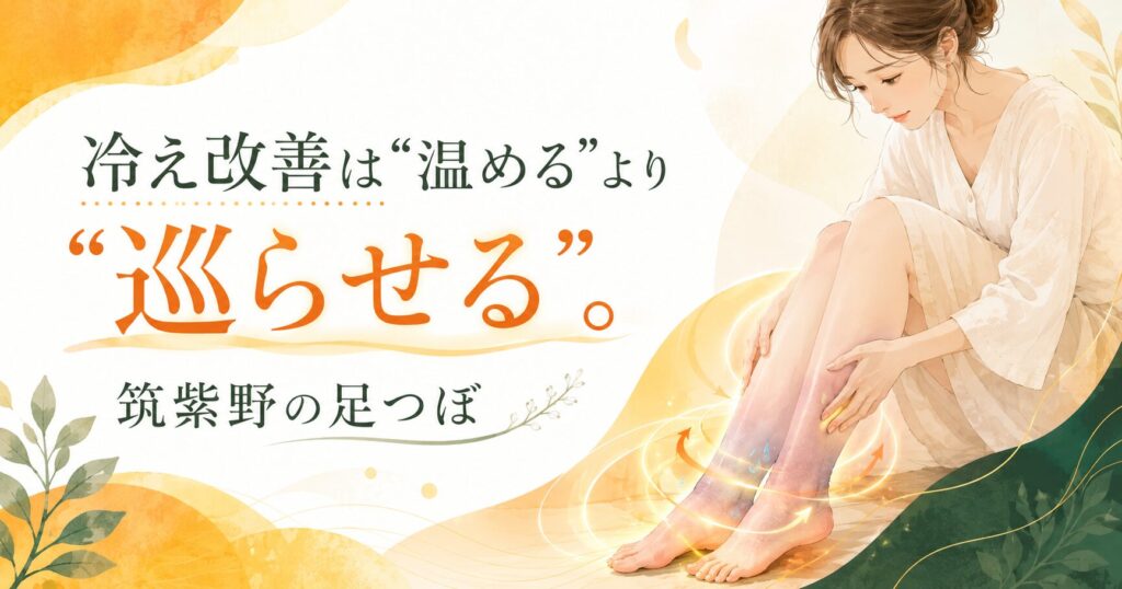 足つぼ 冷え改善 筑紫野|温めるだけでなく巡りを整える冷え・むくみ対策のアイキャッチ画像