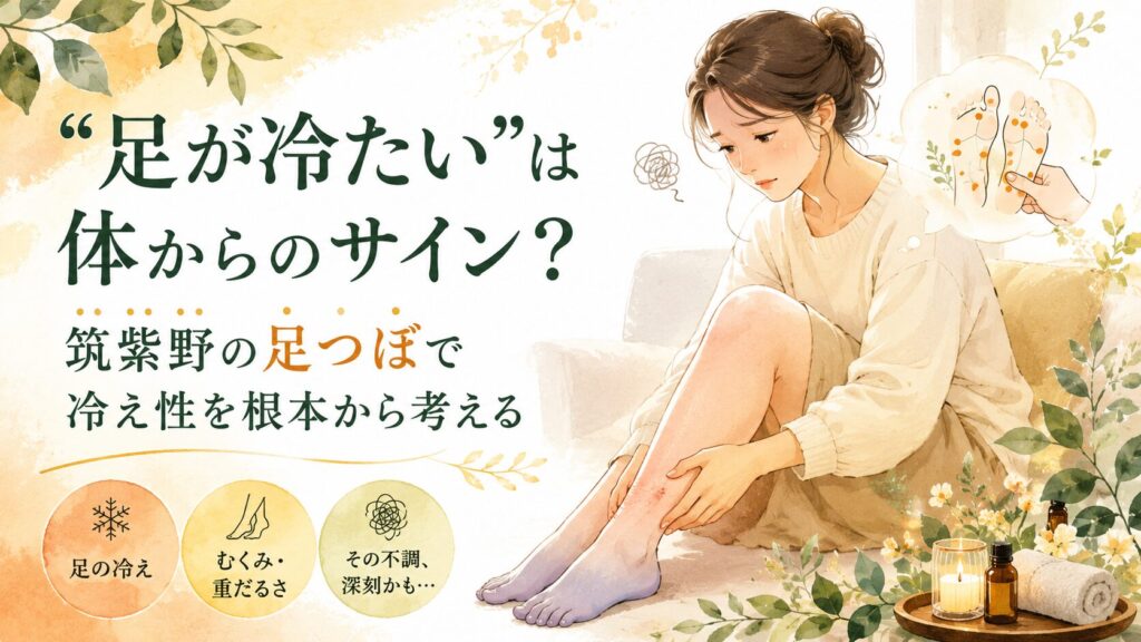足が冷たい・むくみが気になる女性が、筑紫野の足つぼで冷え性を根本から考えるイメージ画像