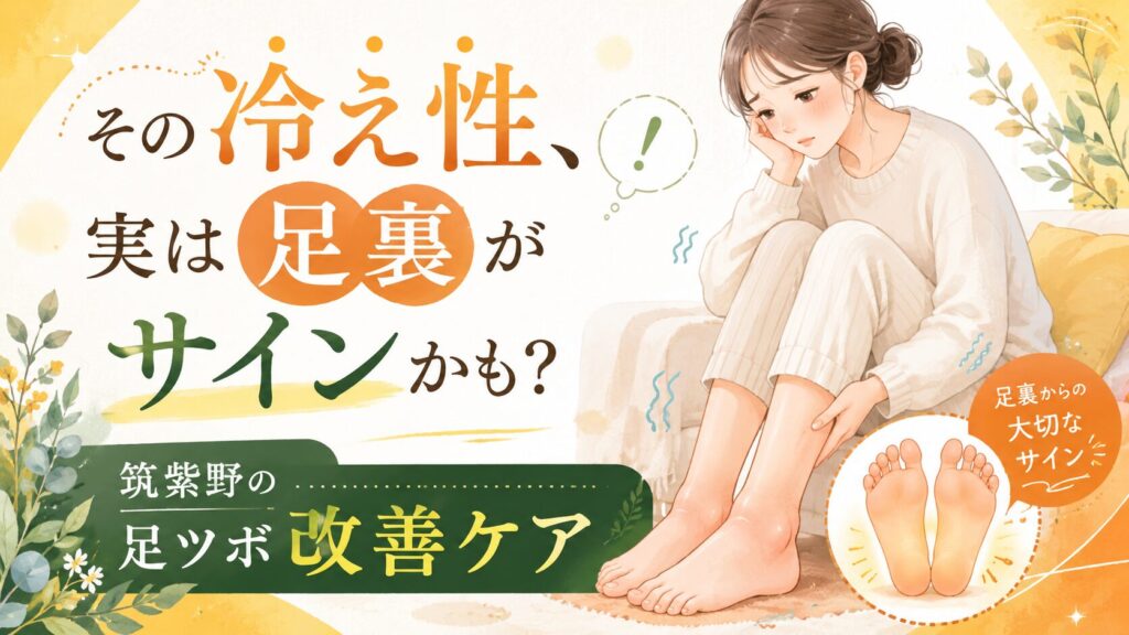 筑紫野で冷え性に悩む女性へ、足裏のサインから足ツボで巡りを整える改善ケアを紹介するアイキャッチ画像