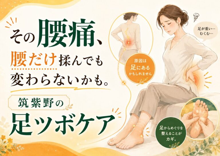 その腰痛、腰だけ揉んでも変わらないかも。筑紫野の足ツボケア