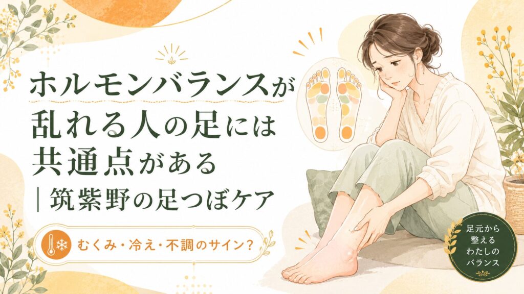 ホルモンバランスの乱れと足のむくみ・冷えの関係を伝える筑紫野の足つぼケアのアイキャッチ画像