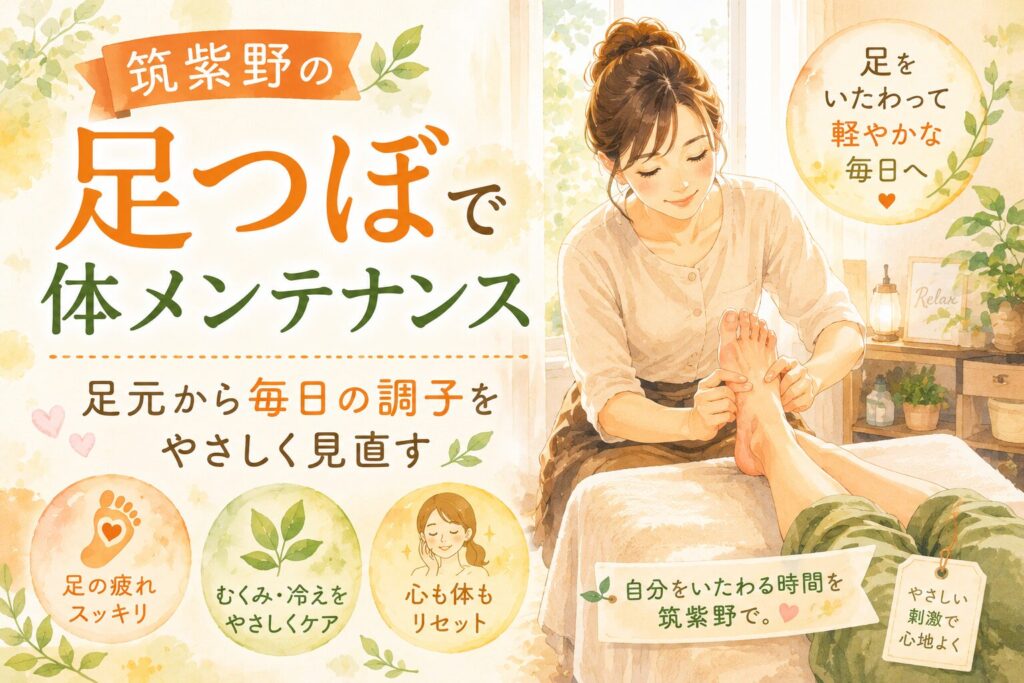 筑紫野の足つぼで体メンテナンスを考え、足元から毎日の調子をやさしく見直す女性向けアイキャッチ画像