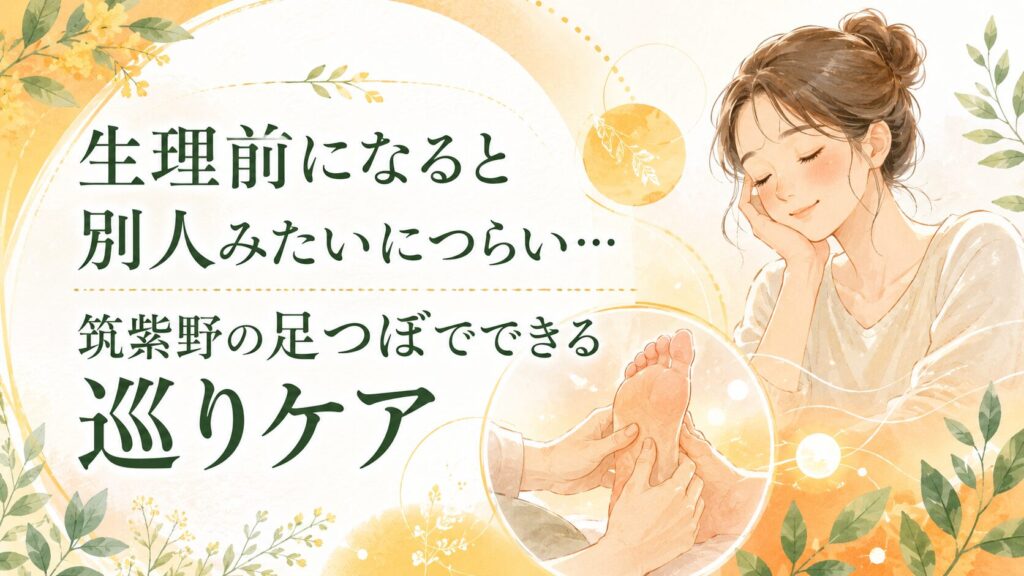 生理前になると別人みたいにつらい女性へ、筑紫野の足つぼで巡りケアを伝える優しいアイキャッチ画像