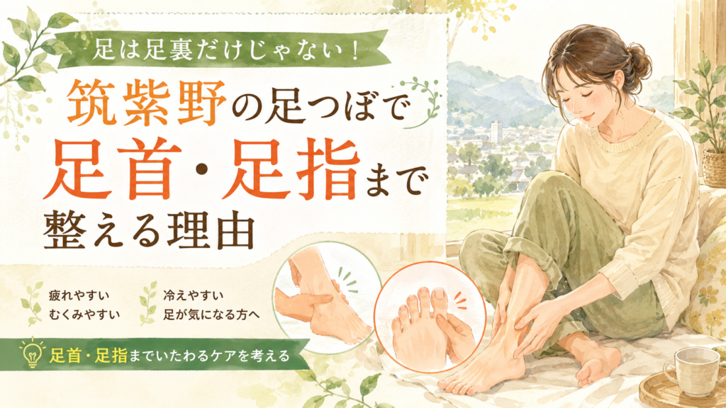 筑紫野の足つぼで、足裏だけでなく足首・足指まで含めて足全体を整える理由を紹介するアイキャッチ画像