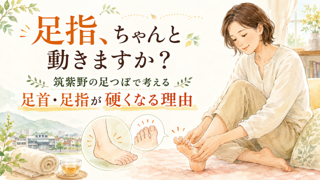 足指を動かす女性と足首・足指のイラスト｜筑紫野の足つぼで硬くなる理由を解説