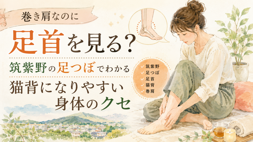 巻き肩なのに足首を見る？筑紫野の足つぼで猫背になりやすい身体のクセを考えるアイキャッチ画像