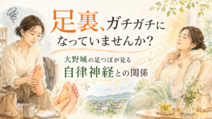 大野城の足つぼが解説するガチガチの足裏と自律神経の関係を表したイラスト