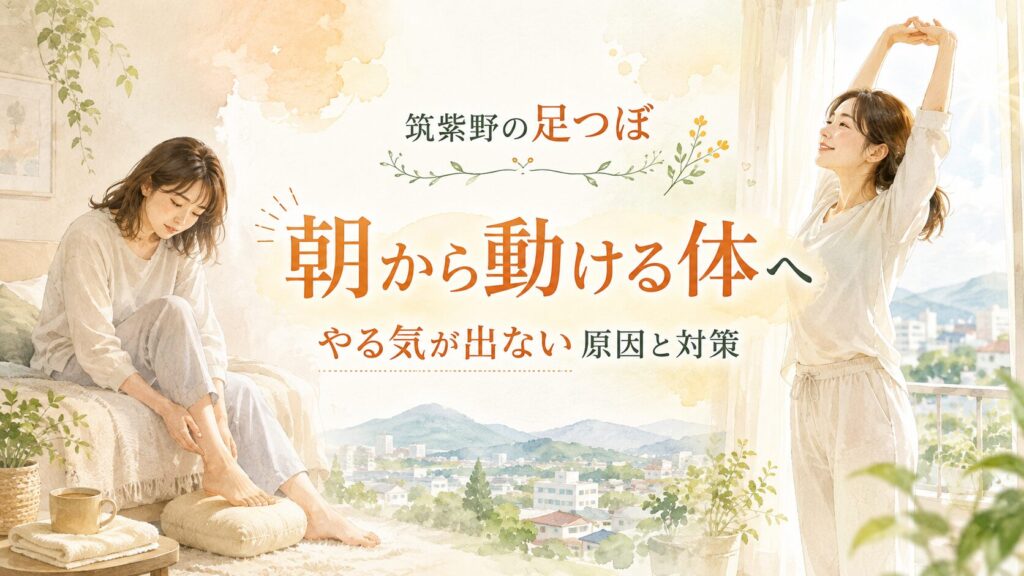 筑紫野の足つぼでやる気が出ない朝の体をいたわる方法を紹介するアイキャッチ画像