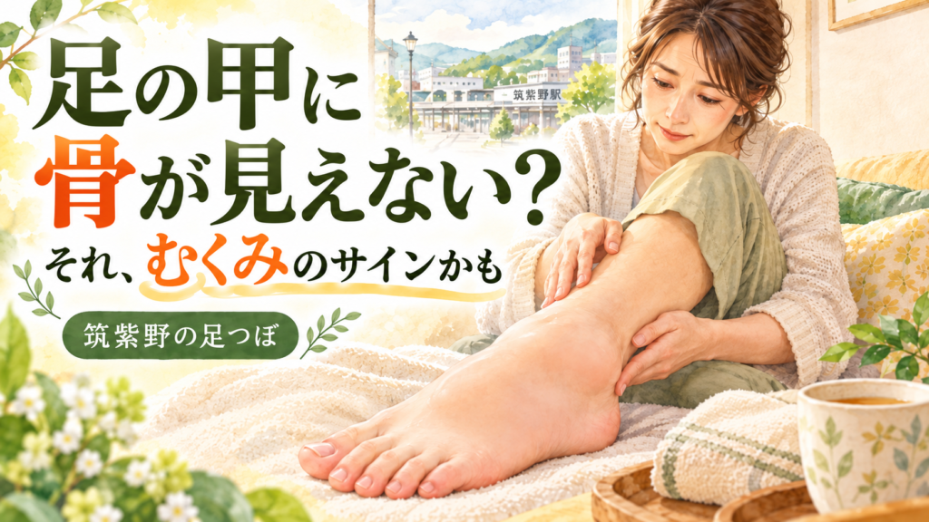足の甲の骨が見えにくいむくみを気にする女性|筑紫野の足つぼ