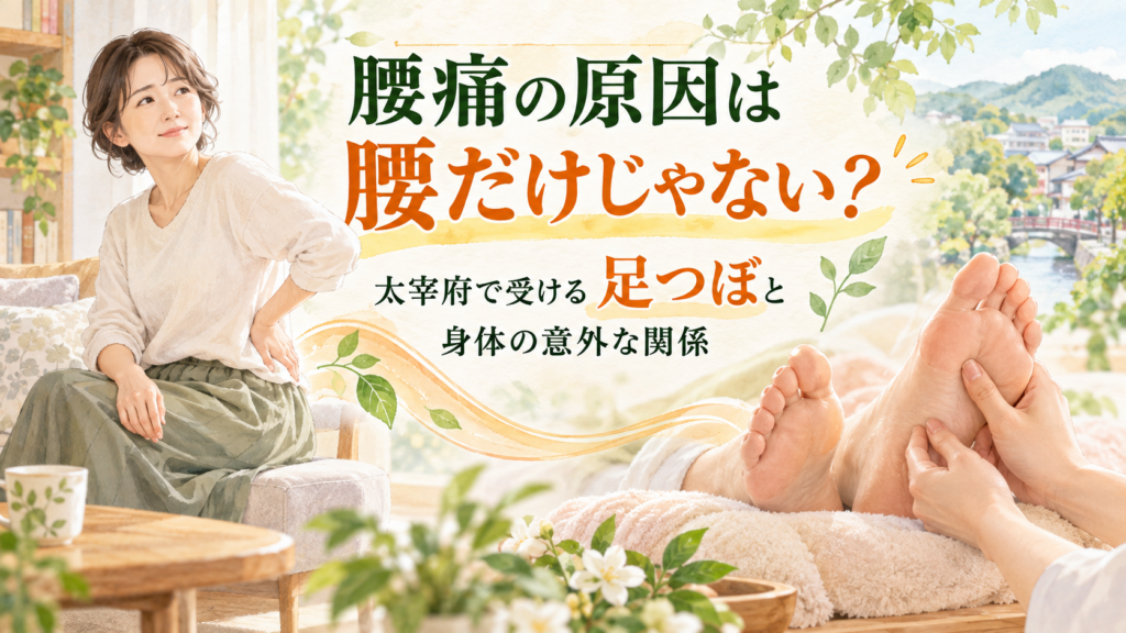 腰痛の原因は腰だけじゃない？太宰府で受ける足つぼと身体の意外な関係を表したイラスト